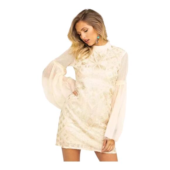 Free People Dress 8 Cleo Long Sleeve Minidress In Neutral New - Picture 1 of 10